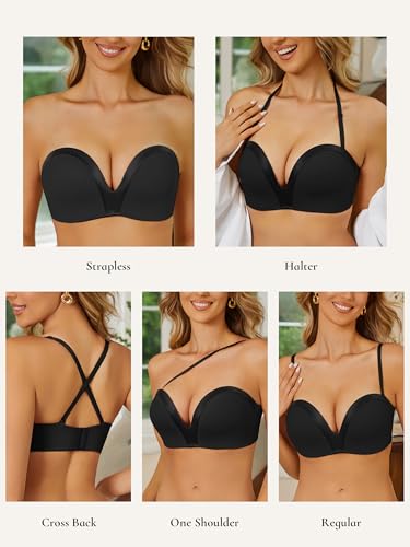 Image of Push Up Strapless Bras for Women Wirefree Non Slip Smoothing Bra Satin Patchwork 34C