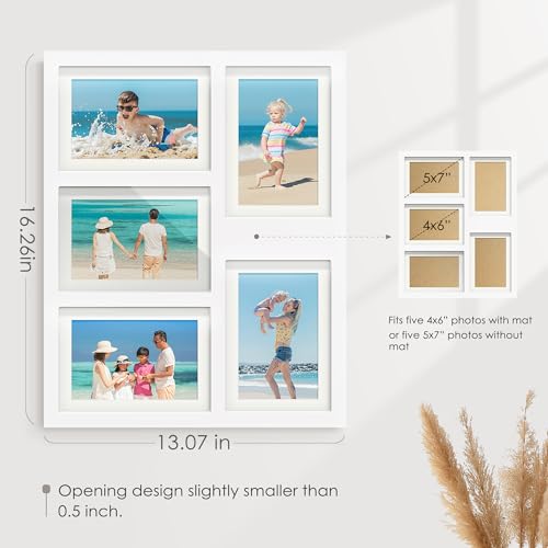 Image of DUENPY 5x7 Picture Frame Collage Holds 5 Photos Made of High Definition Glass, Mat for Display 4x6 Picture Frame Collage Photo for Wall Decor White