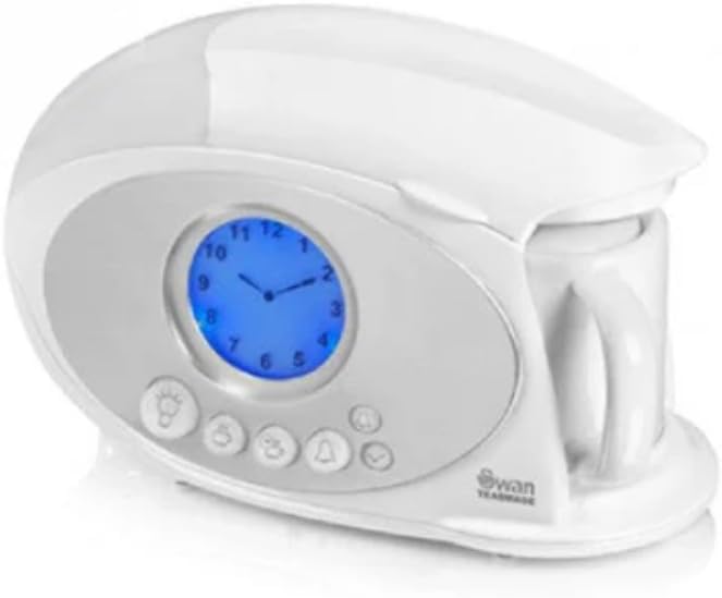 Swan STM200N Teasmade with LCD Analogue Clock Light, Rapid Boil and Alarm, 600ml, 850W, White