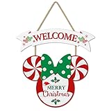 CIOEY Christmas Door Decor Mouse Welcome Door Sign, 2 Panels Wood Hanging Sign, Merry Christmas Deco