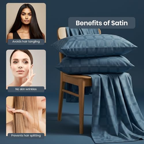 Image of Mush Satin Bedsheet King Size with 2 Pillow Case | 400 TC Bedsheets for King Size Bed | Cooling, Soft & Breathable Satin Bed Sheet, Premium Bedsheets Kingsize (Eclipse Navy, Jacquard Collection)