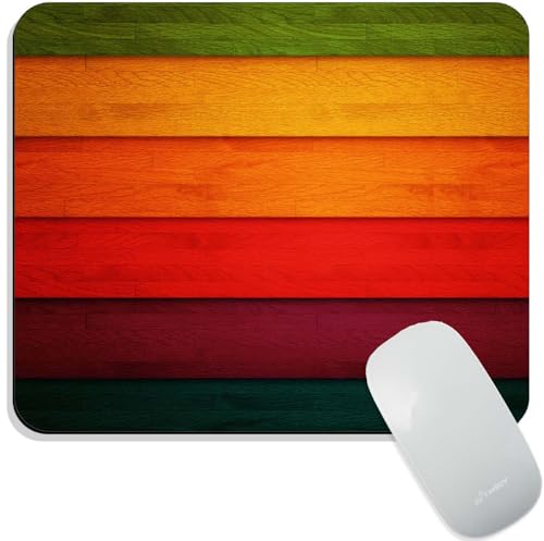 Image of Mouse Pad Rainbow Wood Textured, Premium-Textured Custom Mouse Mat Design, Washable Mousepad Lycra Cloth, Non-Slip Rubber Base Computer Mouse Pads for Wireless Mouse