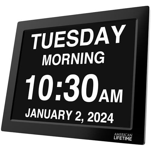 Image of American Lifetime Upgraded Version, Day Clock Extra Large Impaired Vision Digital Clock with Backup and 5 Alarm Options, Black 15 Inches