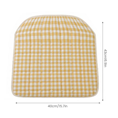 Cojines para silla a cuadros de algodón lavable color amarillo con lazos estables 7