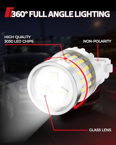 Image of Torchbeam Upgraded 3157 LED Reverse Light Bulbs 6000K White - Super Bright 3000LM Backup Brake Tail Lights, 3156 4157 3057 3457 4114 Replacement Bulbs with HD Projector, DRL Parking Lights (2 Pcs)