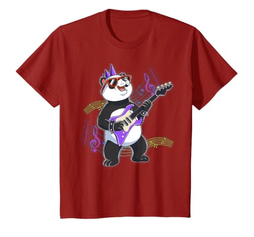 Panda Guitar Rockstar T-Shirt, Youth, Cranberry Red, 2T