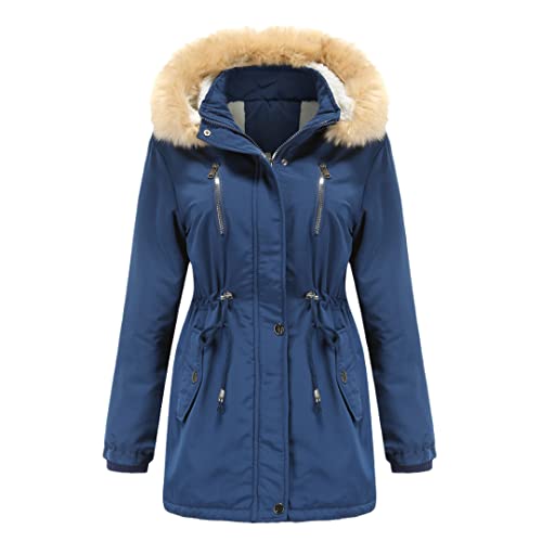 Blouson aviateur d'hiver femme à capuche veste chaude marine M