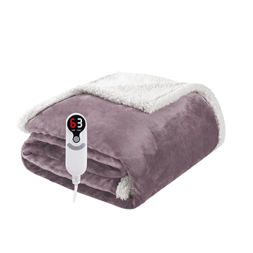 Electric Heated Blanket Throw Size 50"x60", Soft Flannel with Overheat Protection, 9 Adjustable Heat Settings & 10-Hour Auto-Off Timer, Fast Heating for Winter Comfort, Purple