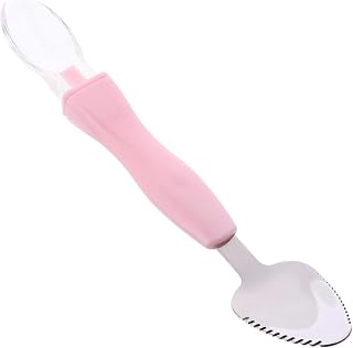 Zerodeko Silicone Baby Spoon, Baby Self Feeding Spoon with Fruit Scraper, First Feeder Spoon Safety Food Spoon for Infant, Toddler, Kids, Gifts for Babies, Parents (Pink)