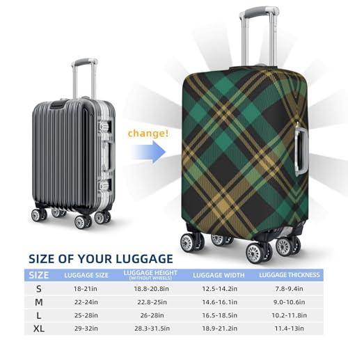Diagonal Dark Green Gold Plaid Luggage Cover, Protective Washable Suitcase Cover - Travel Fashion Elastic Suitcase Protector X-Large3