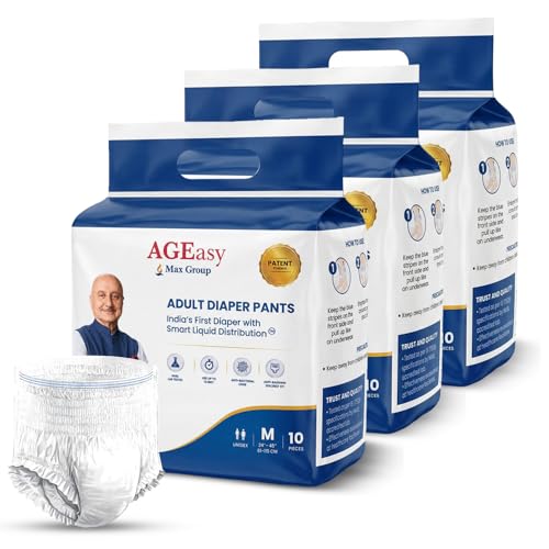 Image of AGEasy (Max Group) Adult Diapers | India's First Smart Liquid Distribution Pants | Gel-Lock Absorption | Up to 12-Hour Dryness | Anti-Sag | Invisible Fit | Odor Control | Unisex Fit (M - Pack of 3)