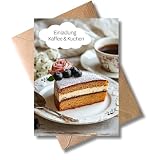 WBdesignz Einladungskarte „Kaffee & Kuchen“ mit Umschlag - süße Karte mit Kuchenstück und Tasse Kaffee - perfekt für gemütliche Treffen, Geburtstage, Freundinnen-Tage oder kleine Feiern (DIN A6)