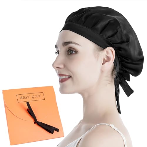 Yenvory Gorro de dormir de seda 100% de seda de morera, ajustable, para el cuidado del cabello, gorro de noche para rizar y pelo largo, gorro de seda para dormir