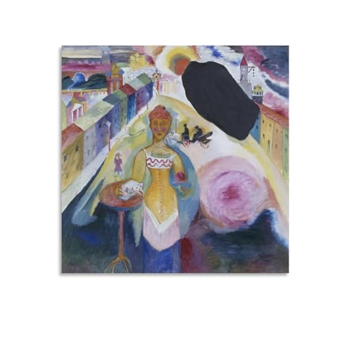Toile Kandinsky Femme à Moscou 70x70 tableau abstrait décoration murale salon