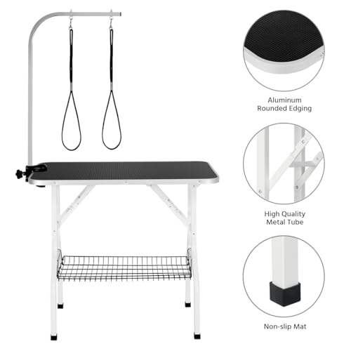 Yaheetech Foldable Dog Grooming Table 36'' Height Adjustable Pet Grooming Table w/Tool Shelf for Small/Medium Dogs/Cats Texture Groomer�s Table w/2 Loops, Black - Image 8