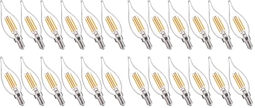 Image of FLSNT Candelabra LED Light Bulbs, CA11 LED E12 Chandelier Light Bulbs 60W Equivalent, 2700K Soft White, 550LM, 5.5W, 90+ High CRI, AC 120V, 24 Pack, Dimmable UL,CA65 Listed.