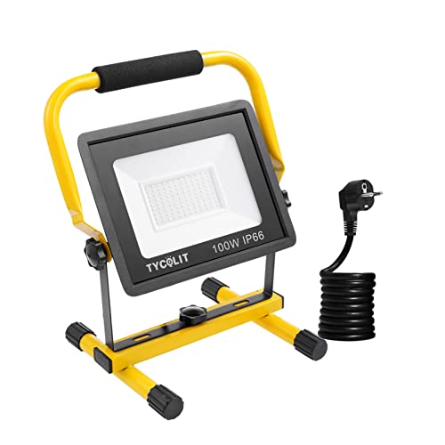 Preisvergleich Produktbild LED Baustrahler ,100W 10000LM Arbeitsleuchte,6500K kaltweiß Baustellenlampe mit Stecker,IP66 Wasserdicht LED Strahler,3M Kabel Baulampe Flutlicht Arbeitsscheinwerfer für Werkstatt Baustelle Garage