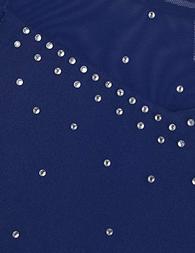 Kaerm Girls Kids Rhinestone Mesh Splice Roller Ice Skating Dance Dress Tutu Skirted Gymnastics Leotard Navy Blue 14 #TOP5