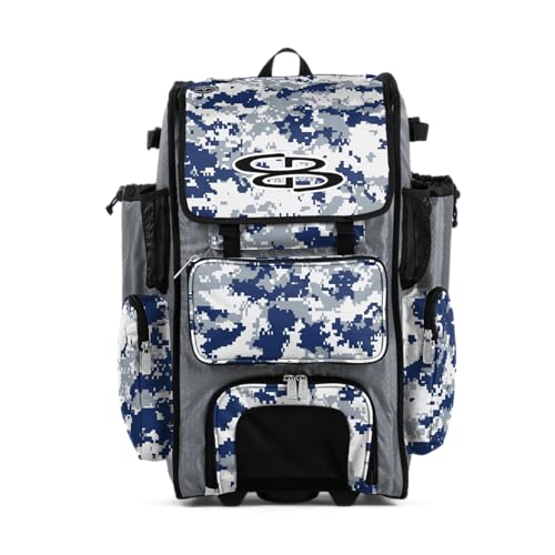 Boombah Rolling Superpack Baseball/Softball Gear Bag - BRSP2CMC23 Digital Camo Gray/Royal Blue - Telescopic Handle - Holds 4 Bats - Wheeled Version