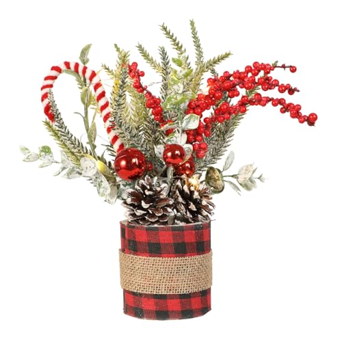 Small Christmas Tree, Mini Christmas Tree with Lights, Artificial Tabletop Tree with Pine Cones Red Berries Christmas Ornaments for Home Indoor Office Table Decorations — view 6