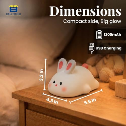 Image of Btag Kids Cute Little Bunny Night Light | Touch Silicone Animal Night Lamp | Ideal Gift for Boys, Girls, Toddlers, and Nursery (Bunny)