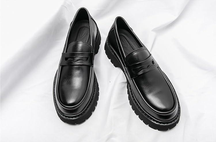 Generic Men's Leather Platform Chunky Slip-On Penny Loafers Classic Round Toe Lug Sole Business Casual Formal Work Shoes for Men3