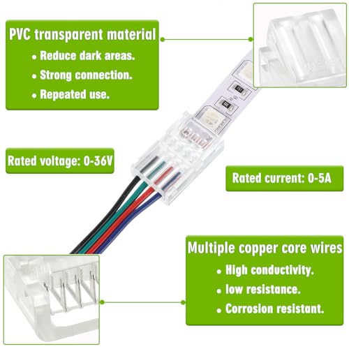 EPLZON 4 Pin 8 mm LED Strip Connector RGB Lights Adapter Clear Unwired Gapless Track Lighting Connector for 5050 LED RGB Strip Light (20pcs) - Image 3