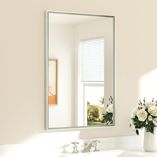 TETOTE 24x36 Inch Brushed Nickel Bathroom Vanity Mirror with Beveled Frame by TETOTE - Used condition - CA$116.00