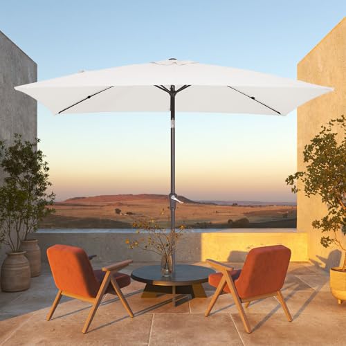 JEAREY 6.5x10 ft Rectangular Patio Umbrellas Rectangle Outdoor Umbrella with Push Button Tilt and Crank, Market Table Umbrella 6 Sturdy Ribs UV Protection for Poolside Garden Backyard Deck, Cream White by JEAREY - Used condition - Image 4