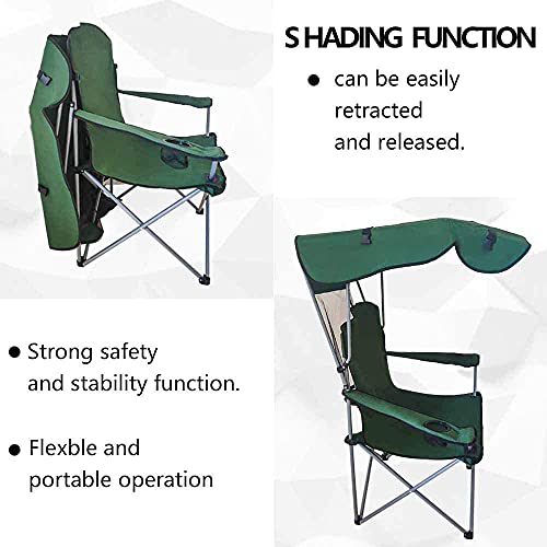 Portable Camping Chair Beach Chair With Canopy Shade Folding Lightweight Portable Fishing Chairs With Cup Holder For Adults Outdoor Events For Support 400Lbs Green #TOP2