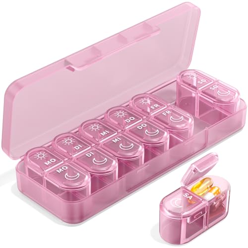 Doruimi Tablettenbox 7 Tage Morgens Abends, Einfach Zu Öffnen, Rosa