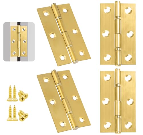 Anstore 4 stycken rostfritt stål dörrgångjärn guld 70 x 40 mm stor tung last gångjärn justerbara möbelbeslag med skruvar för trädörr, trädgårdsgrind utomhus