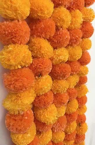 Image of Sphinx Artificial Marigold Fluffy Flowers Garlands for Decoration -(Light & Dark Orange, 5 Pieces)