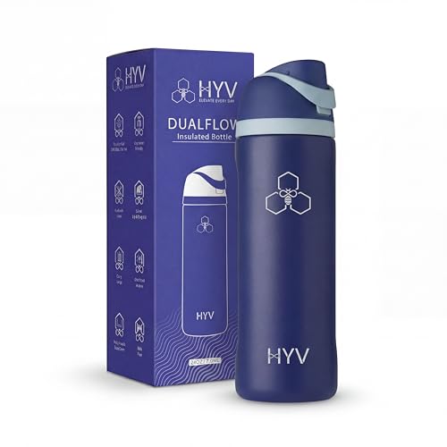 Image of HYV DualFlow Insulated Stainless Steel Water Bottle 750ml | Dual-Cap Sipper & Chug for Adults & Kids | Leakproof, BPA-Free, Hot & Cold Thermos | Gym, Sports, Travel, School Flask | Ocean Blue