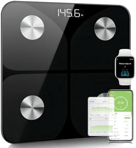 Körperfettwaage, Personenwaage Digital Waage 2025 Mit Körperfett und Muskelmasse mit APP 180kg /400lbs, Waage Personen Bluetooth Körperwaage für Körperfett, BMI, Gewicht, Wasser und Muskelmasse