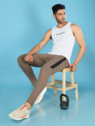 Image of TECHNOSPORT Men's Slim Fit Mid Rise Solid Trackpant with Techno Dry for Gym, Workout & Sports