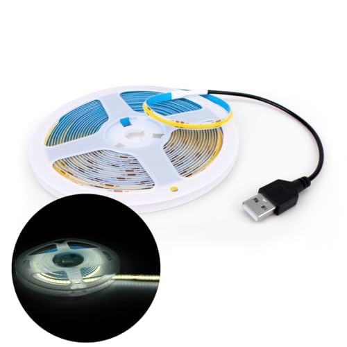 Innfeeltech Striscia di luce di 5M COB LED, larghezza 5mm 5V 6000K 320LEDs/m Striscia di luce con connettore USB
