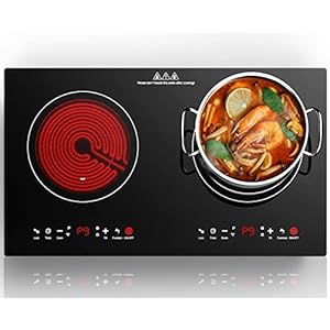 Electric Cooktop 24 Inch,Electric Stove 2 Burners 110V Built-in and Countertop Plug in 2400w,LED Touch Screen,9 Heating 9 Temperature,Overheat Protection,Kids Lock & Timer,Suitable for all Pans