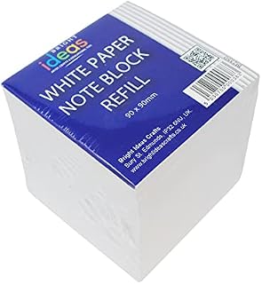 Bright Ideas White Paper Note Block Refill, White, 9cm x 9cm Sheet Cube Note Box with White Sheets, Memo Block and Dispenser Message Pad & Small Writing Paper for School Office Home