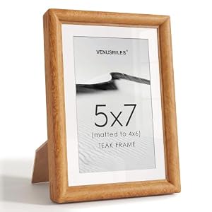 Solid Wood Picture Frame 5x7inch, Mat 4x6inch, Tempered Glass, Teak