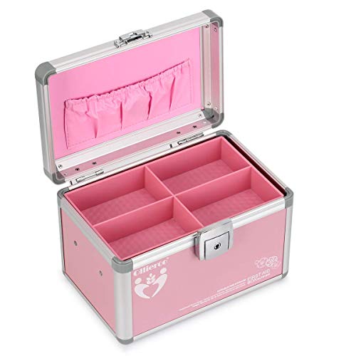 Ollieroo Small Medication Lock Box with Key Lockable Medicine Box Organizer Pink First Aid Box for Medical Supplies 9.36(L)×6.05(W)×6.24(H) inch