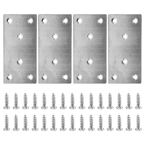 Joyangy 4-Pack 4" x 2" (100x50mm) Flat Brace Brackets - Stainless Steel Mending Plates & Joining Connectors for Wood Furniture Corner Braces with Screws (Silver)