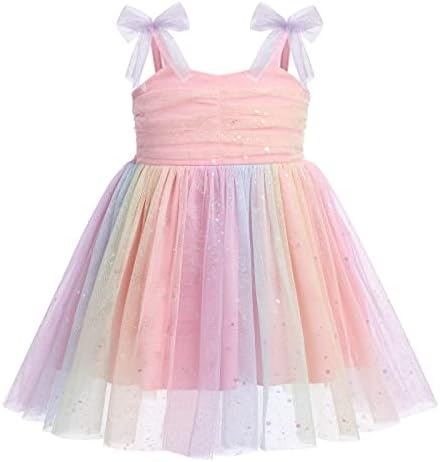 Baby Girls 1st Birthday Outfit Polka Dots Star Sequins Print Tulle Tutu Dress Sleeveless Spaghetti Straps Bowknot Decor Princess Party Cake Smash Clothes for Photo Shoot Coloured Sequins 6-12 Months