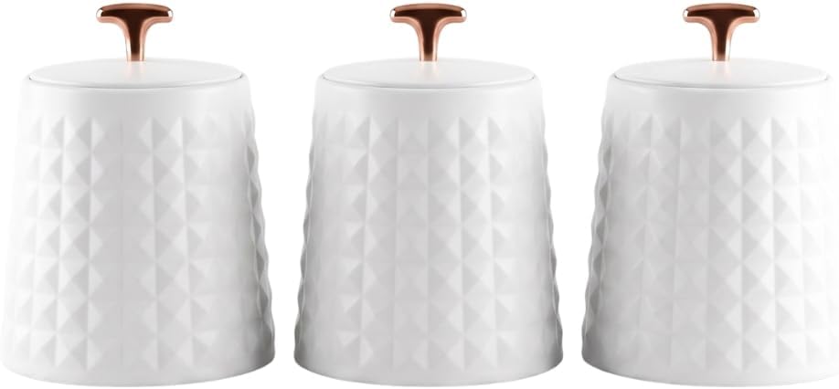 EHC Tea Sugar Coffee Canisters Set, Kitchen Storage Jars with Lids Airtight, Containers Canisters Jars Set of 3, White