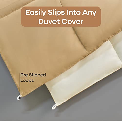 Image of SleepyCat Luxurious All Season Reversible Comforter - Hotel Like Feel with Down Alternative Lightweight Microfiber Fill, Double Size 90X100 Inches (200 GSM, Coffee & Cream),200 TC