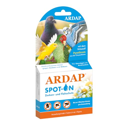 ARDAP Spot On - Zecken & Milbenschutz für Ziervögel & Brieftauben - Natürlicher Wirkstoff - Bis zu 12 Wochen nachhaltiger Langzeitschutz (PT19)