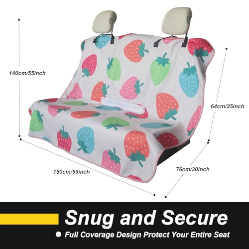 Image of Back Seat Cover for Car Trucks Van SUV Jeep,Waterproof Rear Bench Towel Seat Covers for Dogs and Kids,Automotive Backseat Protector (Strawberry)