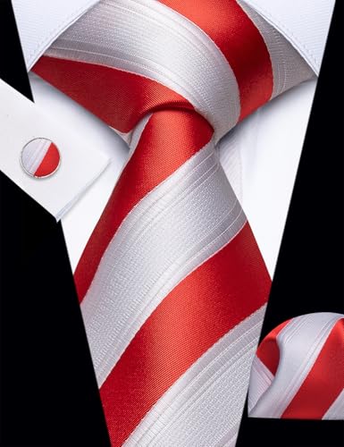Image of YourTies Striped Ties for Men Classic Woven Silk Necktie with Handkerchief Cufflinks Set Formal Business Party Wedding