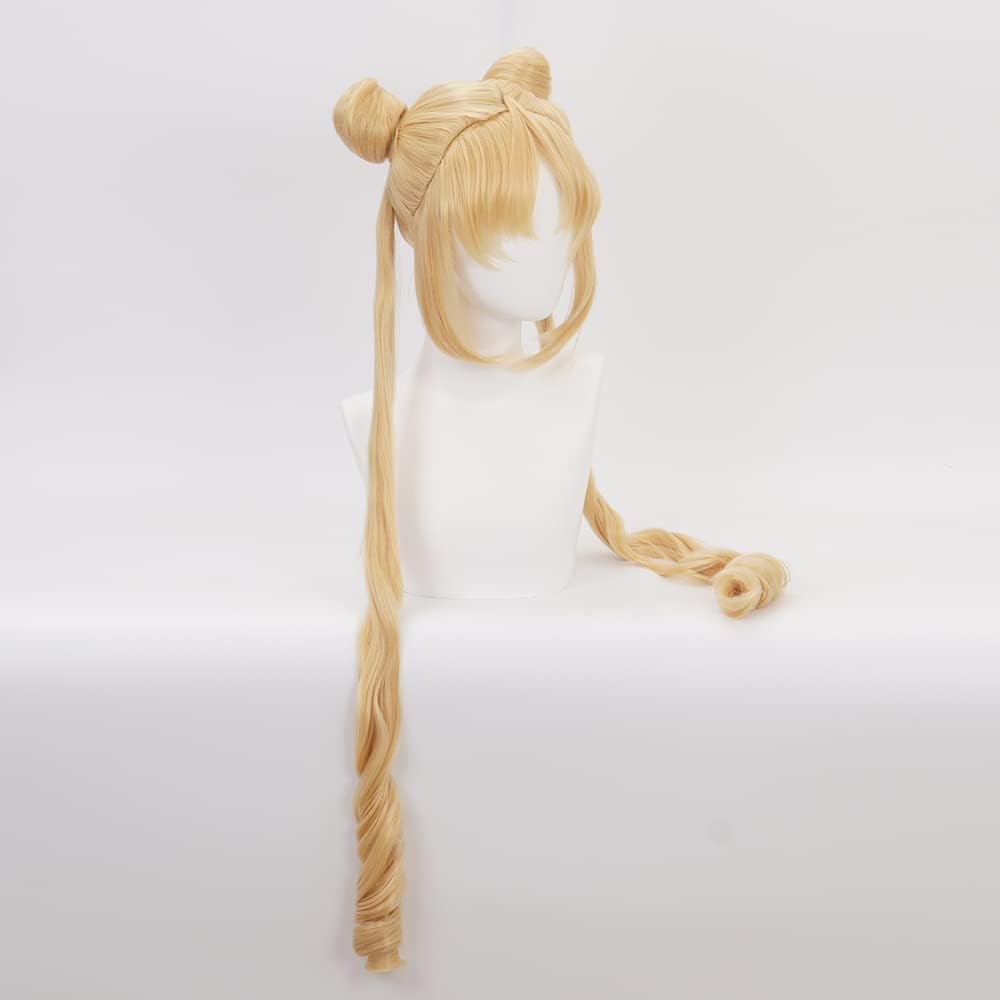 Blonde Wave Double Ponytail Wig with Two Little Buns Heart-shaped Bangs Long Costume Hairs for Women Halloween Cos Anime Party - Image 4