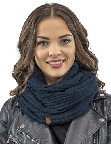 Vivisence Luxurious Ladies Snood Scarf Stylish Design Made From Soft And Warm Acrylic Fabric Perfect For Cold Winter And Autumn Days And For Everyday Wear, Dark Blue,UNI